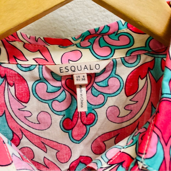 Esqualo Gathered Sleeve Print Blouse Women’s Size 6 Button Front Puff Sleeves - Picture 5 of 8